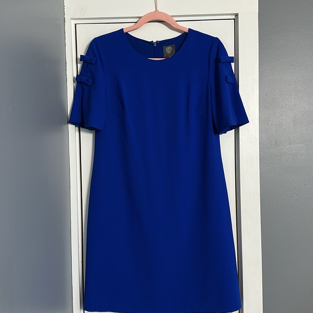 Vince Camuto A-Line Shift Dress Women's Size 4 Royal Blue Slit Sleeve Stretch - Picture 6 of 6